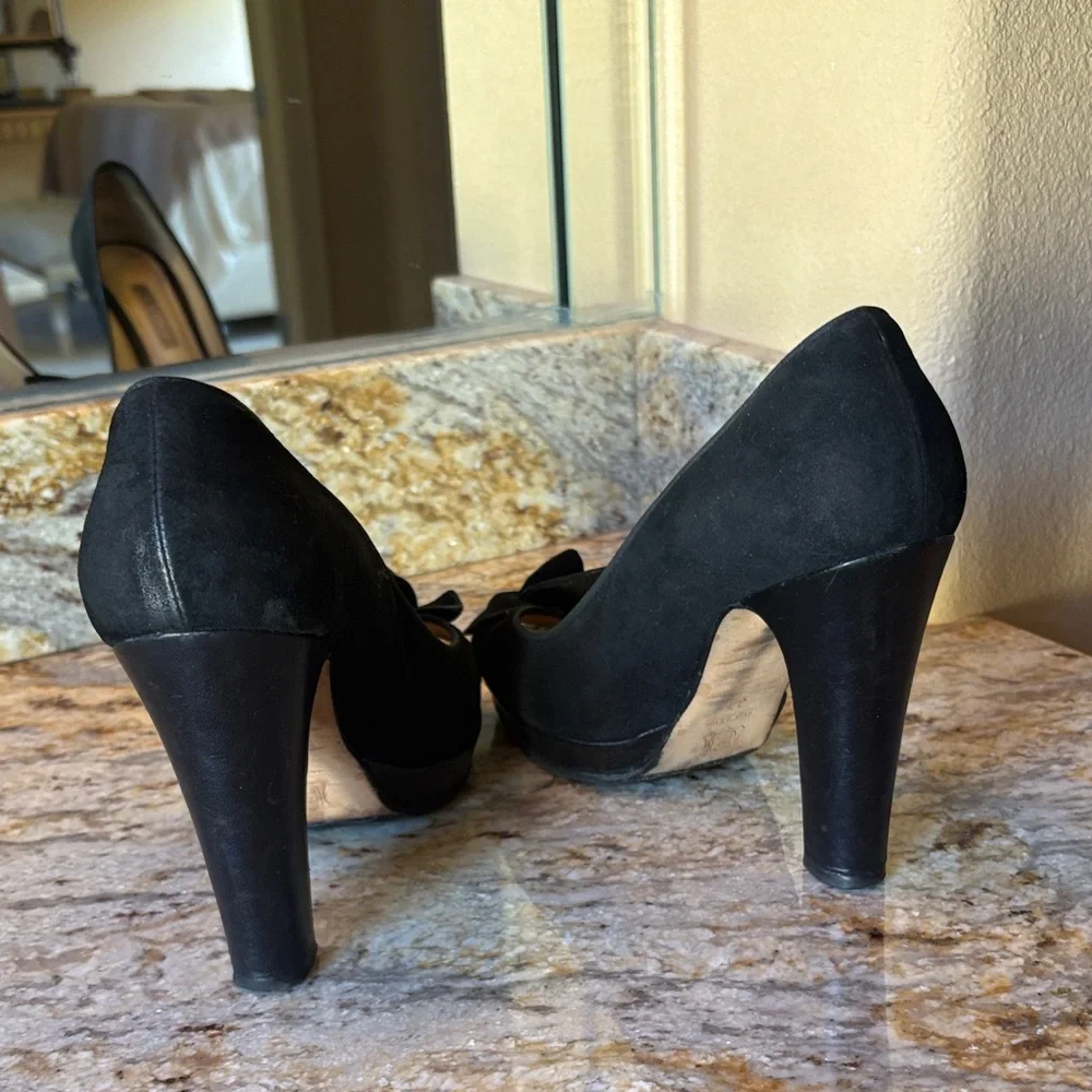 Vintage Luca Luca Black Suede Peep-Toe Heels - Picture 3 of 4